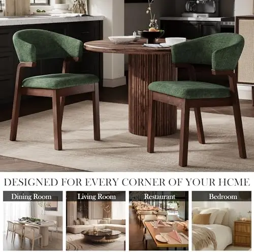 Mid Century Modern Dining Chairs Set of 2, Upholstered Dining Room Chair with Open Back, Farmhouse Fabric Kitchen view 6
