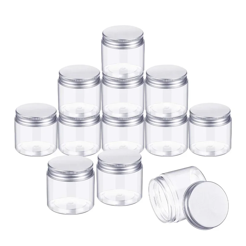 10Pcs 20ml-150ml Transparent Wide Mouth Plastic Bottle Aluminum Lid Sealed Pet Capsule Dispenser Cosmetic Empty Cream Bottles