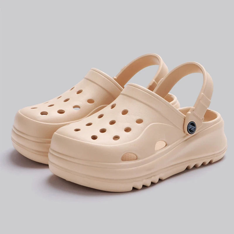 Solid Hollow Breathable Womens Platform Sandals Soft Comafortable Anti-slip Clogs Summer Wear Resistant Thick Sole Garden Shoes