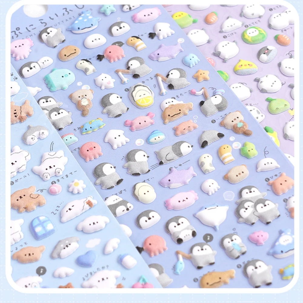 Mini pegatinas hinchadas 3D de dibujos animados de animales Kawaii, bonito álbum de recortes, diario, adhesivo de papelería, decoración bonita,