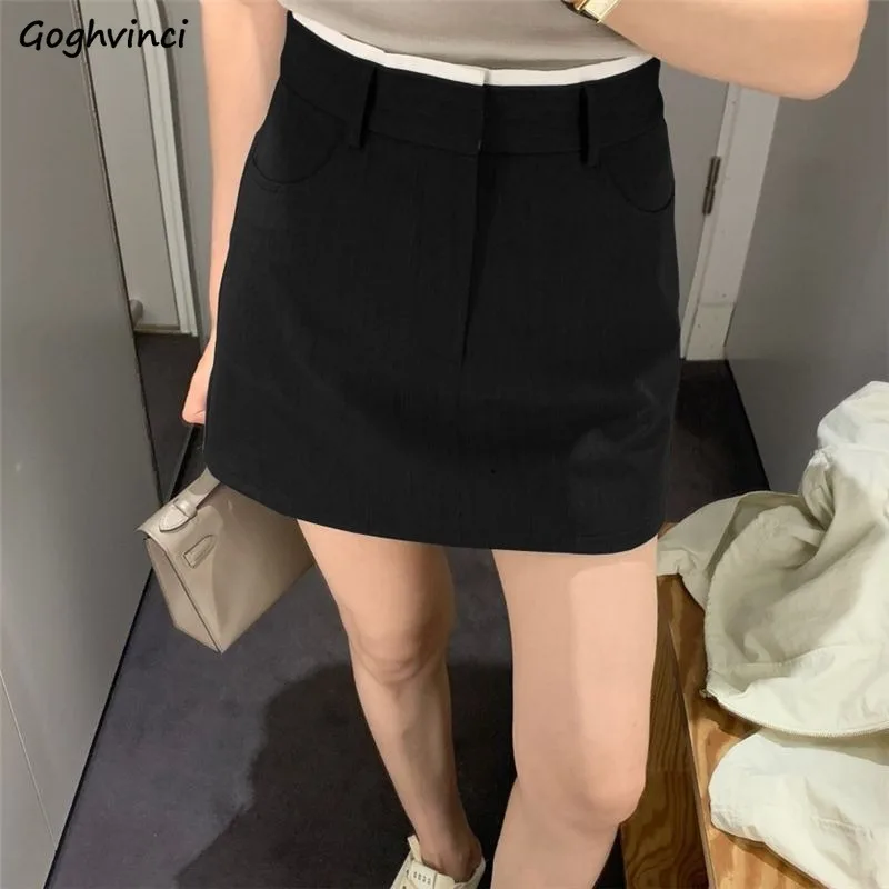 

Skirts Women Panelled A-line Korean Style Hotsweet Mini Simple All-match Fashion Ulzzang Students Casual Chic Solid New