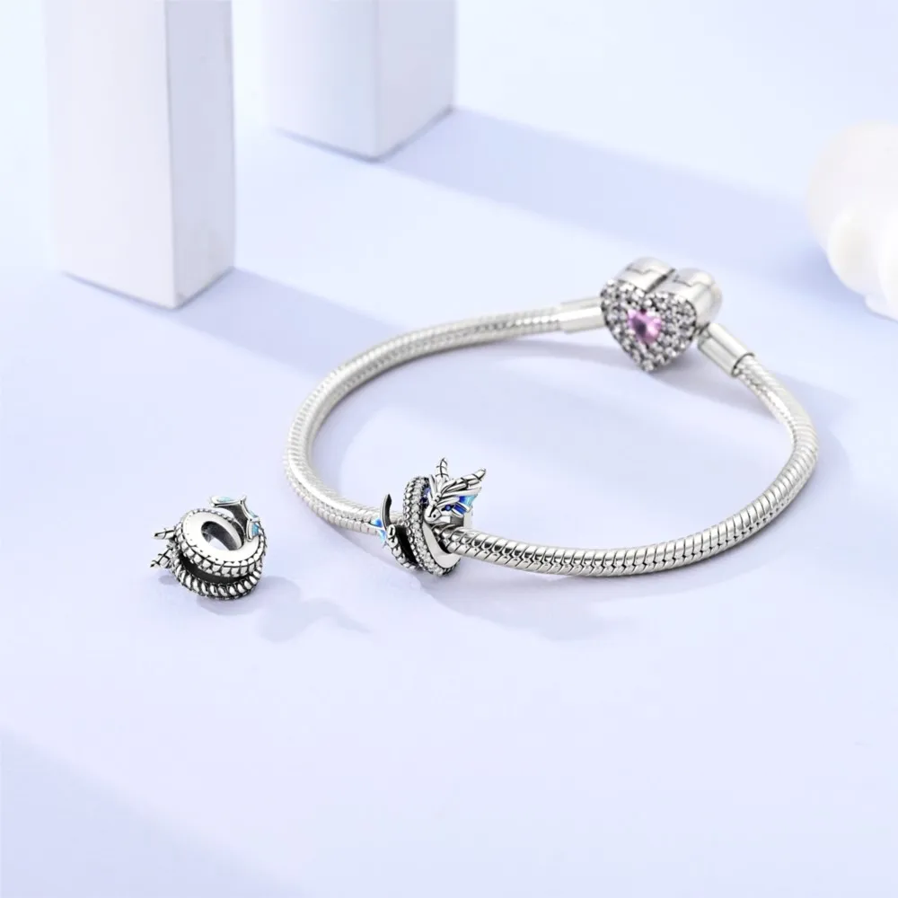 925 Sterling Silver Blue Dragon Shaped Animal Beads Fit Wear Charms Bracelets S925 DIY Exquisite Party Gifts Jewelry Accessories