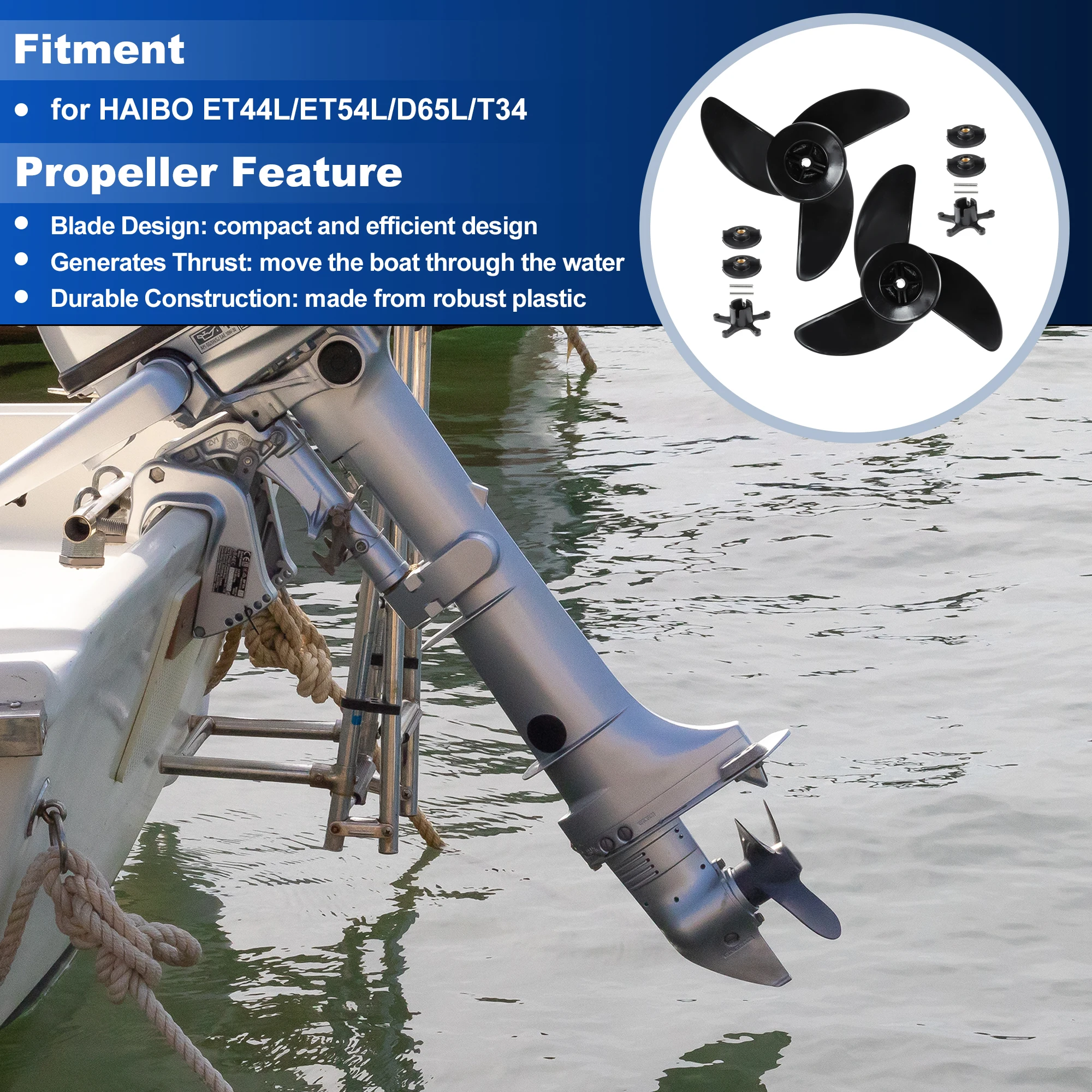 

Комплект из 2-х 3-лопастных гребных винтов UXCELL для троллинговых моторов HAIBO ET44L/ET54L/D65L/T34