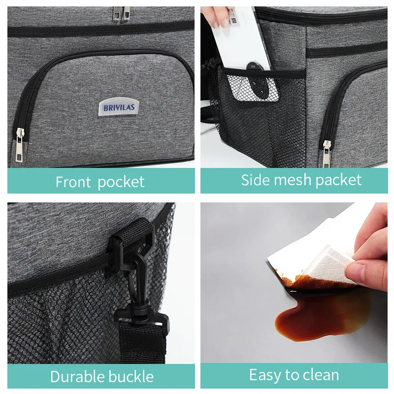 Большая вместительная сумка для обеда на плечо объемом 25 л для мужчин, изолированная сумка-холодильник с застежкой-молнией, термосумка для переноски еды, сохраняющая холод и тепло, ланч-бокс