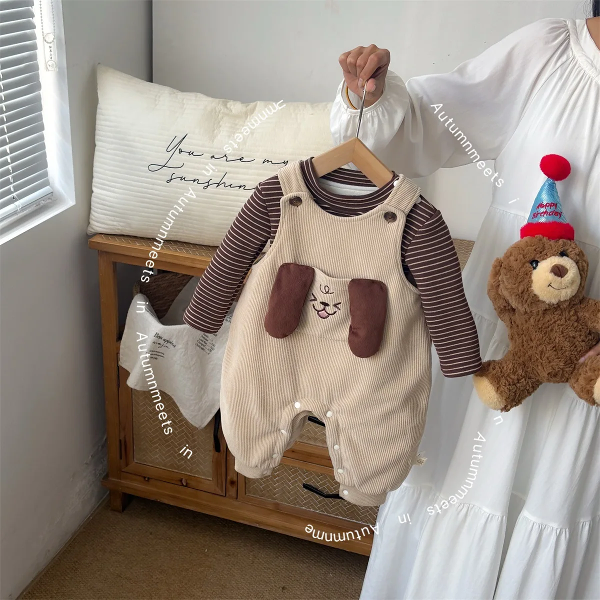 

Infant Baby Girls Colthes Set 2025 Winter Dog Printed Thick Warm Toddler Girl Overalls Striped Versatile Thermal Undershirt