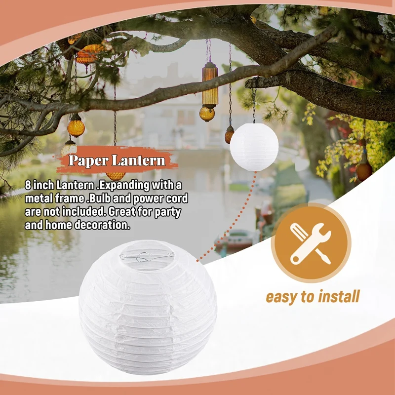 AD23-Linterna/lámpara de papel china/japonés blanca de 8" de diámetro