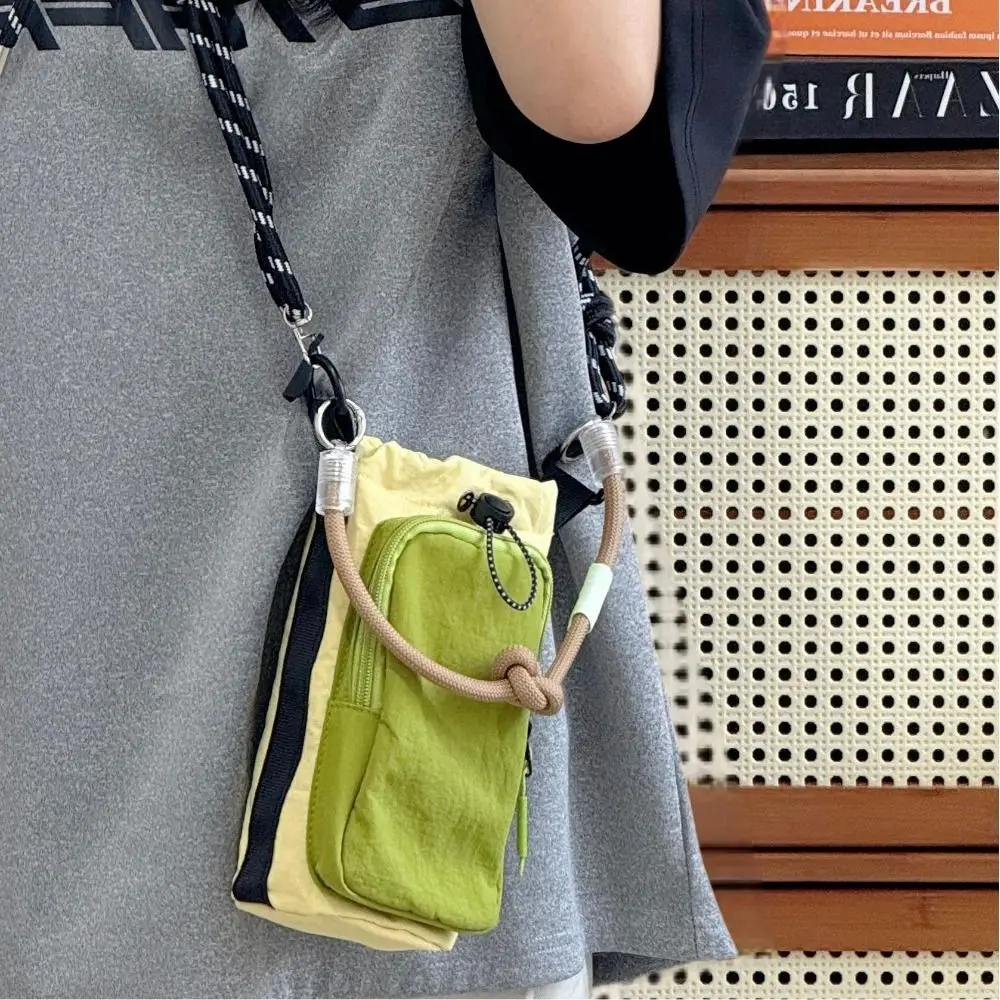 

Sports Nylon Shoulder Bag Coin Pouch Nylon Rope Drawstring Crossbody Bag Solid Color Korean Style Mobile Phone Pack Male