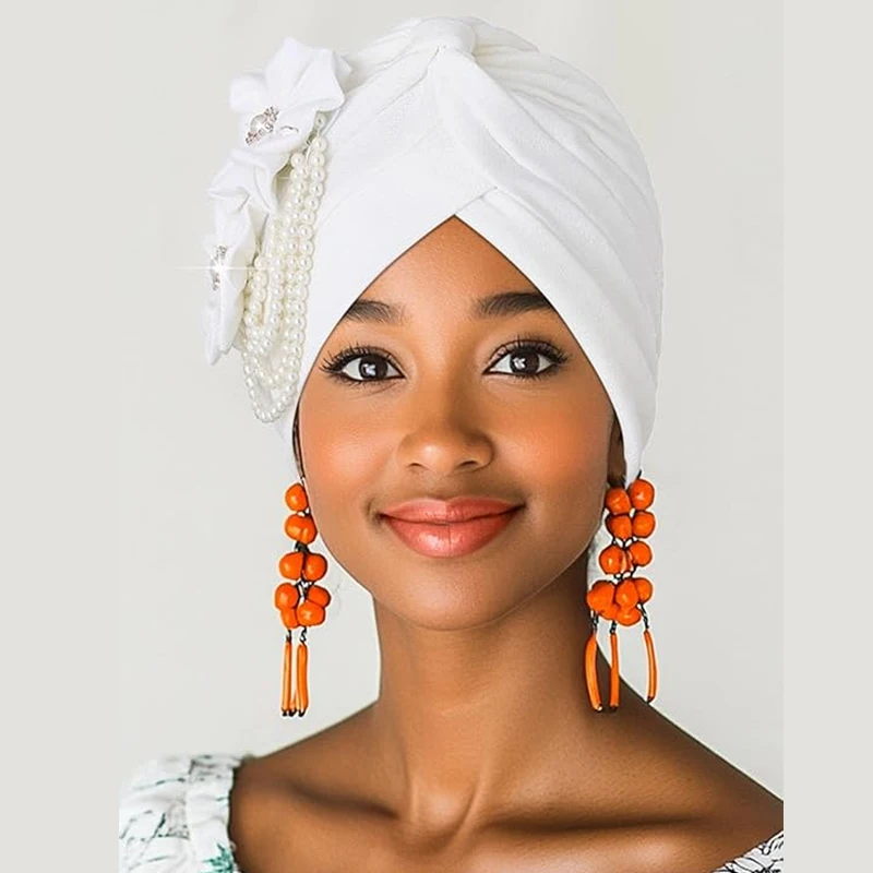 Perlen Perlen Turban Kappe für Frauen Blume Design weiblichen Kopf wickelt muslimischen Kopftuch Motorhaube Haarausfall Hut Abdeckung – Detail 4