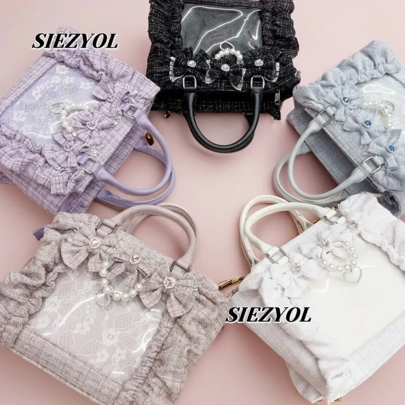 New Handbag Japanese Niche Ruffle Edge Bow Portable Oblique Span Bag Sweet and Cute Girl Fashion Versatile Cosmetic Bags