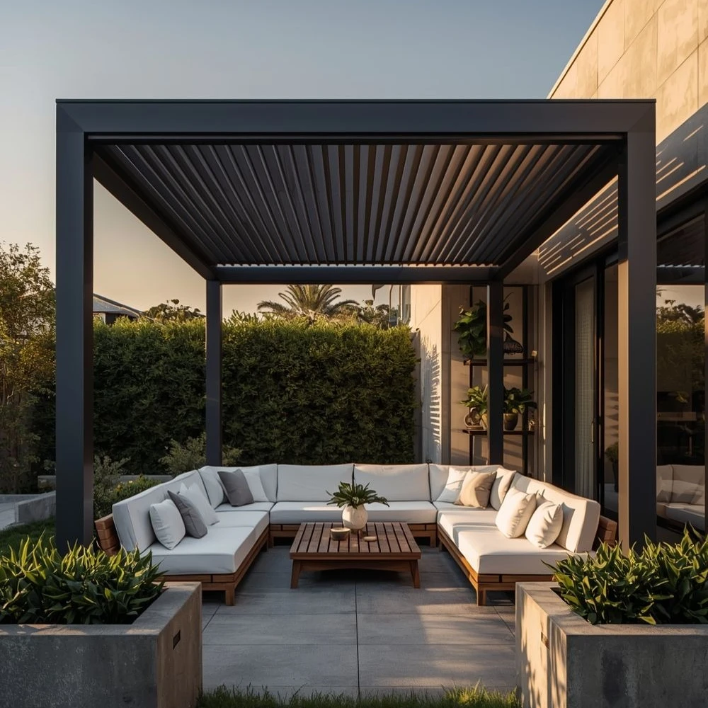 

Durable Powder Coated Aluminum Alloy Frame Pergola with Waterproof Windproof Side Curtain Tracks Gazebo for Privacy and Sunshade