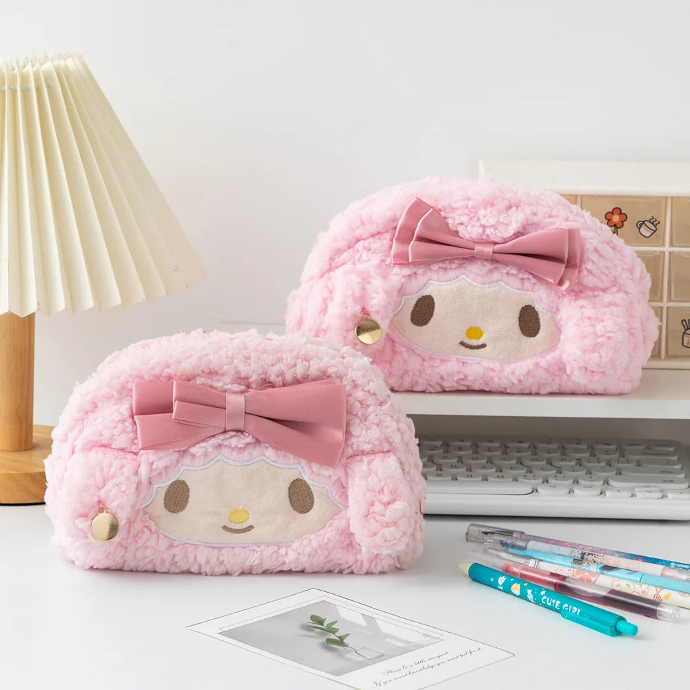 

Anime Peripheral Stationery Plush Lamb Pencil Case Cute Girl Large Capacity Cartoon Stationery Melody Makeup Bag Student Gift