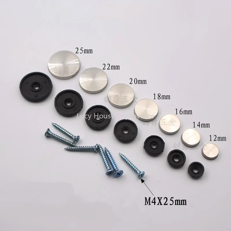 100Pcs/Lot  12mm/14/16/18/20/22/25mm  Diameter Stainless Steel Cap Cover Decorative Mirror Screws Display Mirror
