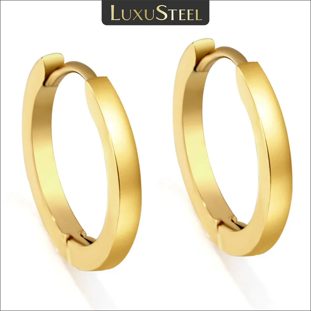 LUXUSTEEL Punk Mini Slim Small Huggie Hoop Earrings for Women Men Golden Color Stainless Steel Round Unisex Ear Piercing Jewelry