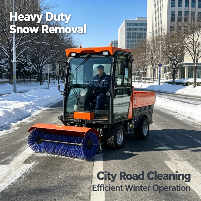 Self Propelled Snow Sweeper Vehicle With Enclosed Cabin And Rotary Brush For Municipal Roads Industrial Sites And Cleaning