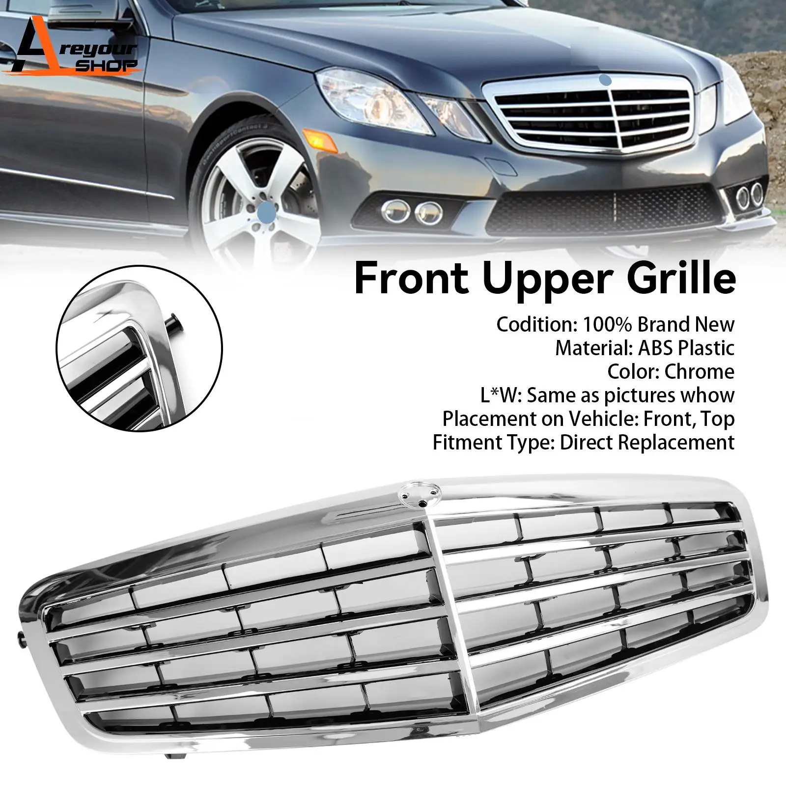 Areyourshop Chrome Front Grill Grille Fit Mercedes-Benz E Class W212 E350 E550 2010 2011 2012 2013