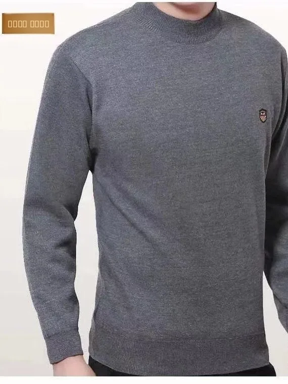 سترة محبوكة من الصوف المحبوك للرجال في منتصف العمر والكذب لون غير رسمي مستدير Ne Long Sve بلوزة شتوية #3