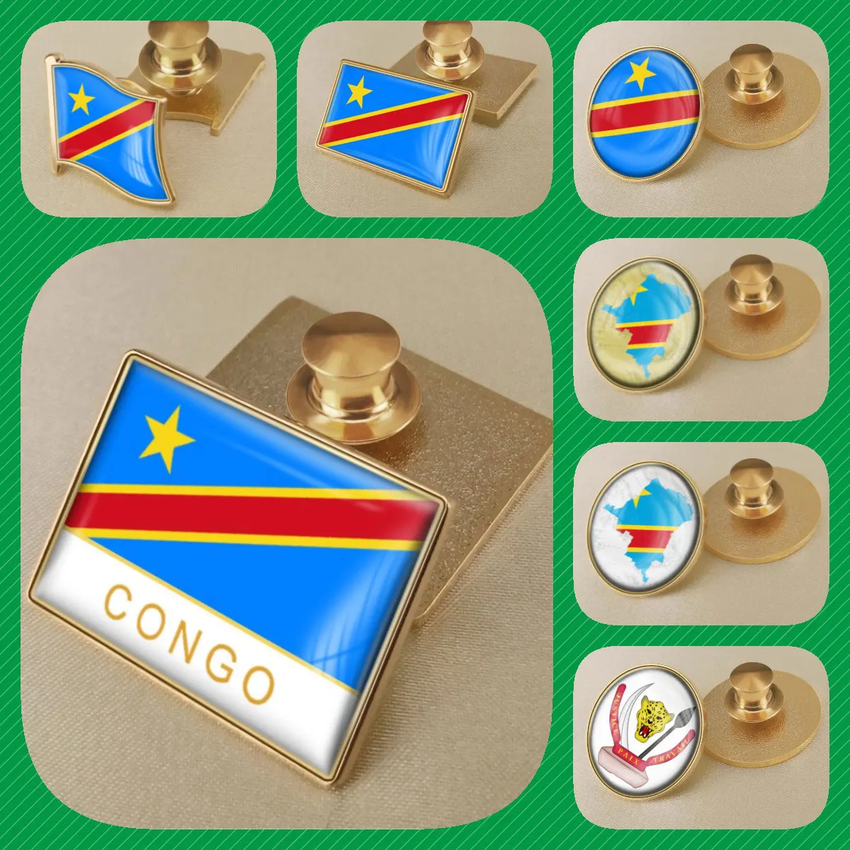 Democratic Republic of Congo Flag National Emblem Brooches Badges Lapel Pins