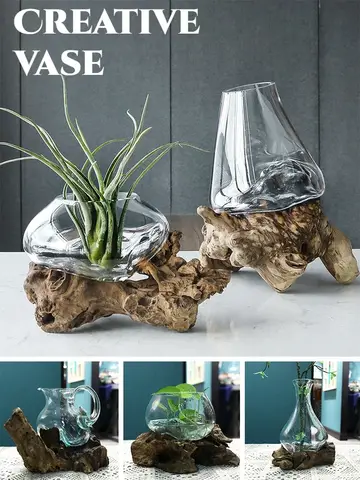 Creatieve houten vaas Hydrocultuur vaas decoratie hout kunst nordic home decor bloempotten plant vaas kamer decoratie accessoires