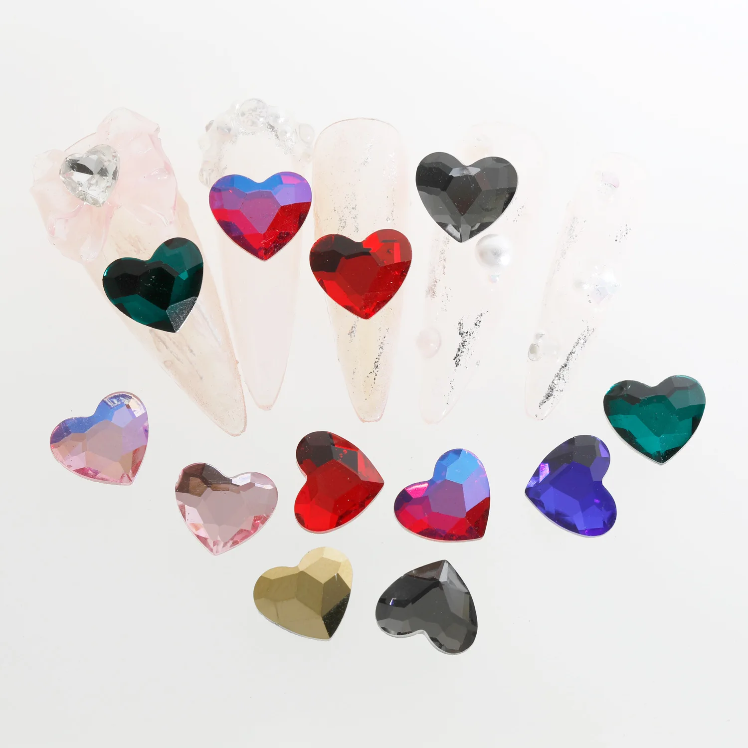 20/40PCS 10MM Flatback Love Heart 3D Nail Art Rhinestone Charms Jewelry Parts Accessories For Nails Decoration Manicure Supplies