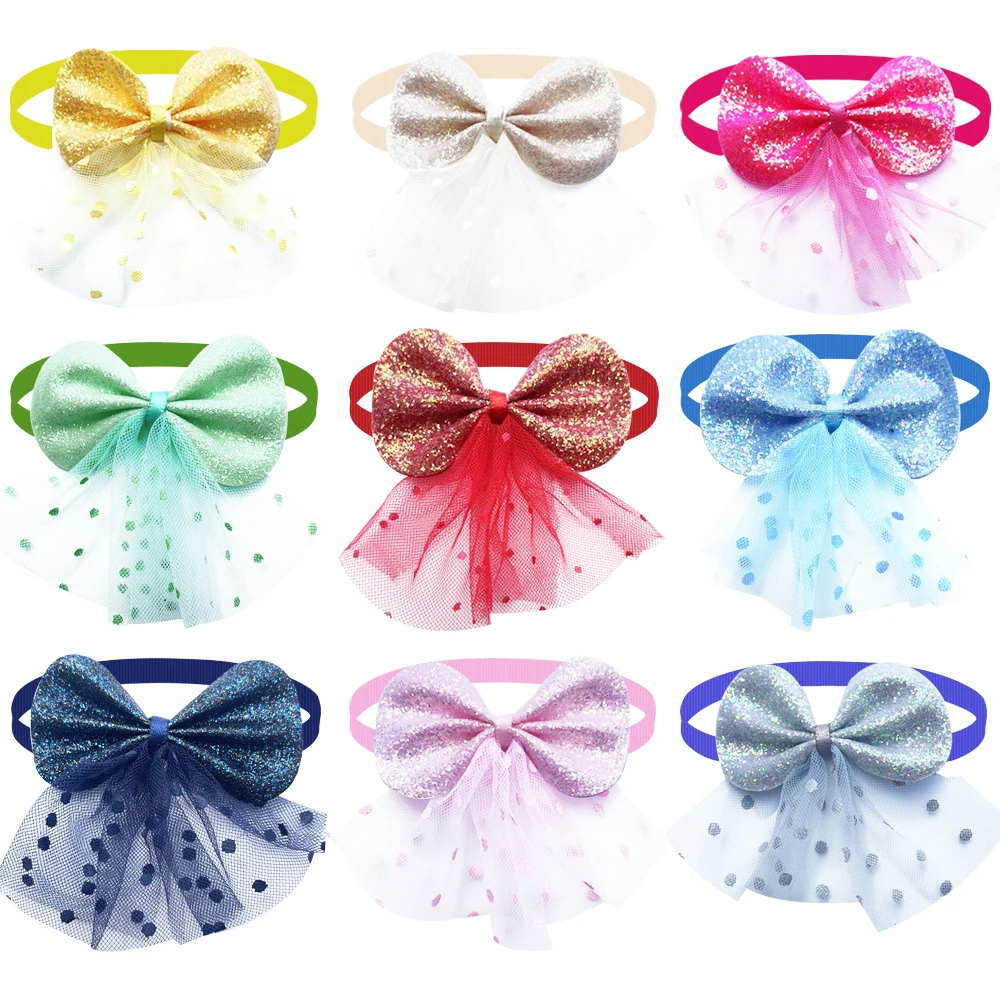 50/100PCS Dog Hair Bows 2022 NEW Flash Skirt Trim Dog Bow Tie Grooming Pet Accessories Free Shipping Items Pet Shop