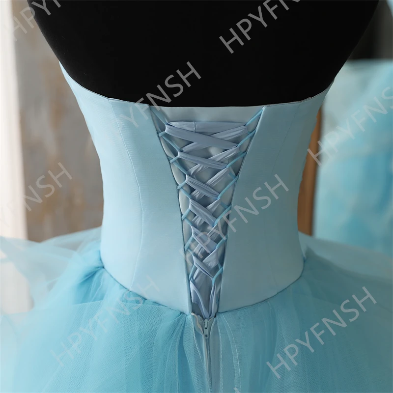 Vestido De Noiva New High-low Train Strapless Sky Blue Quinceanera Dresses Sweet Ball Gown Custom Colors Vestidos Make Plus Size