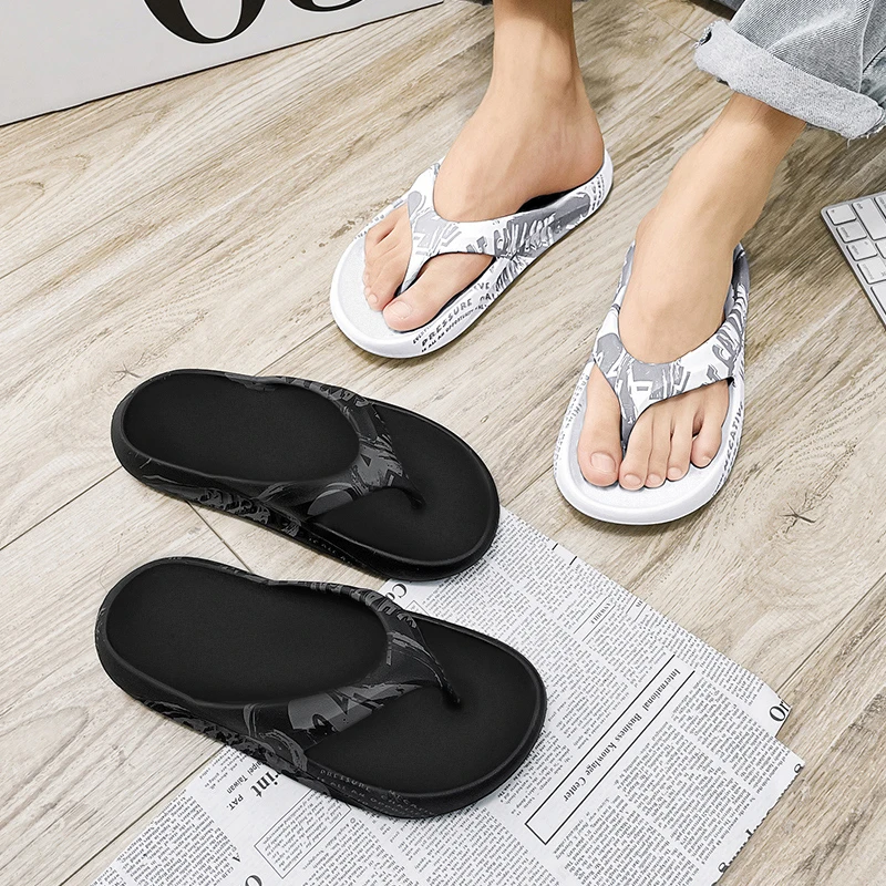 Chanclas De EVA De Gran Tamaño Para Parejas, Impresas, De Alta Elasticidad, Suela Gruesa, Ligeras, Para Playa Y Externales._voghion.com