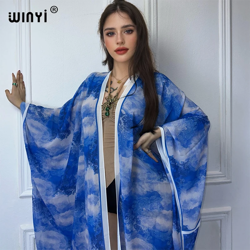 WINYI print Kimono Summer boho Cardigan Female Blouse abaya dubai luxury beach cover up african dresses for woman elegant coat