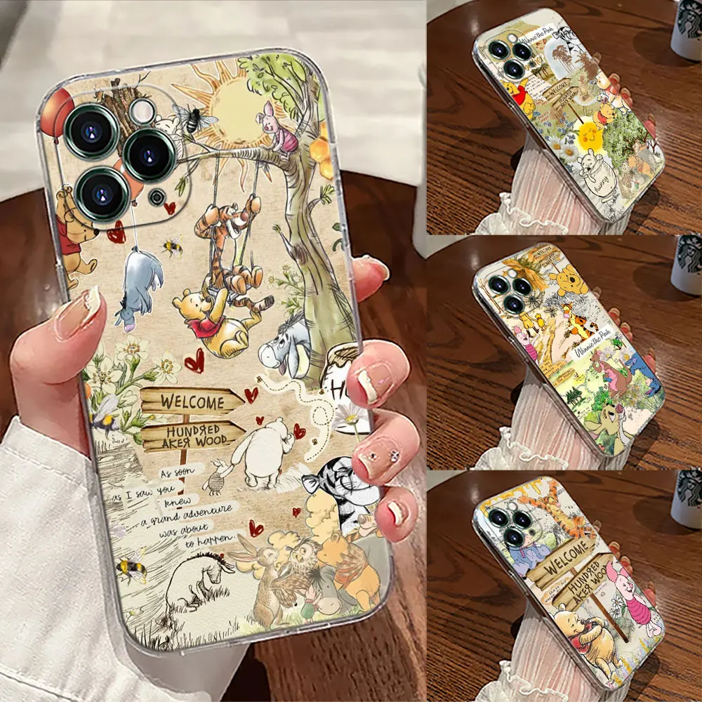 Winnie The Pooh Vintage Cute Transparent Phone Case For iPhone 17 Pro Max 17E 11 12 13 14 15 16 Pro Max Plus 17 Air 16E XS Cover