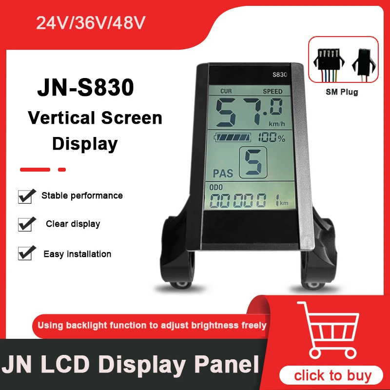 

Bicycle Display Computer JN S830 Intelligence LCD Display Speed SM Connector,With Lamp Wire,24V/36V/48V,refit Accessory