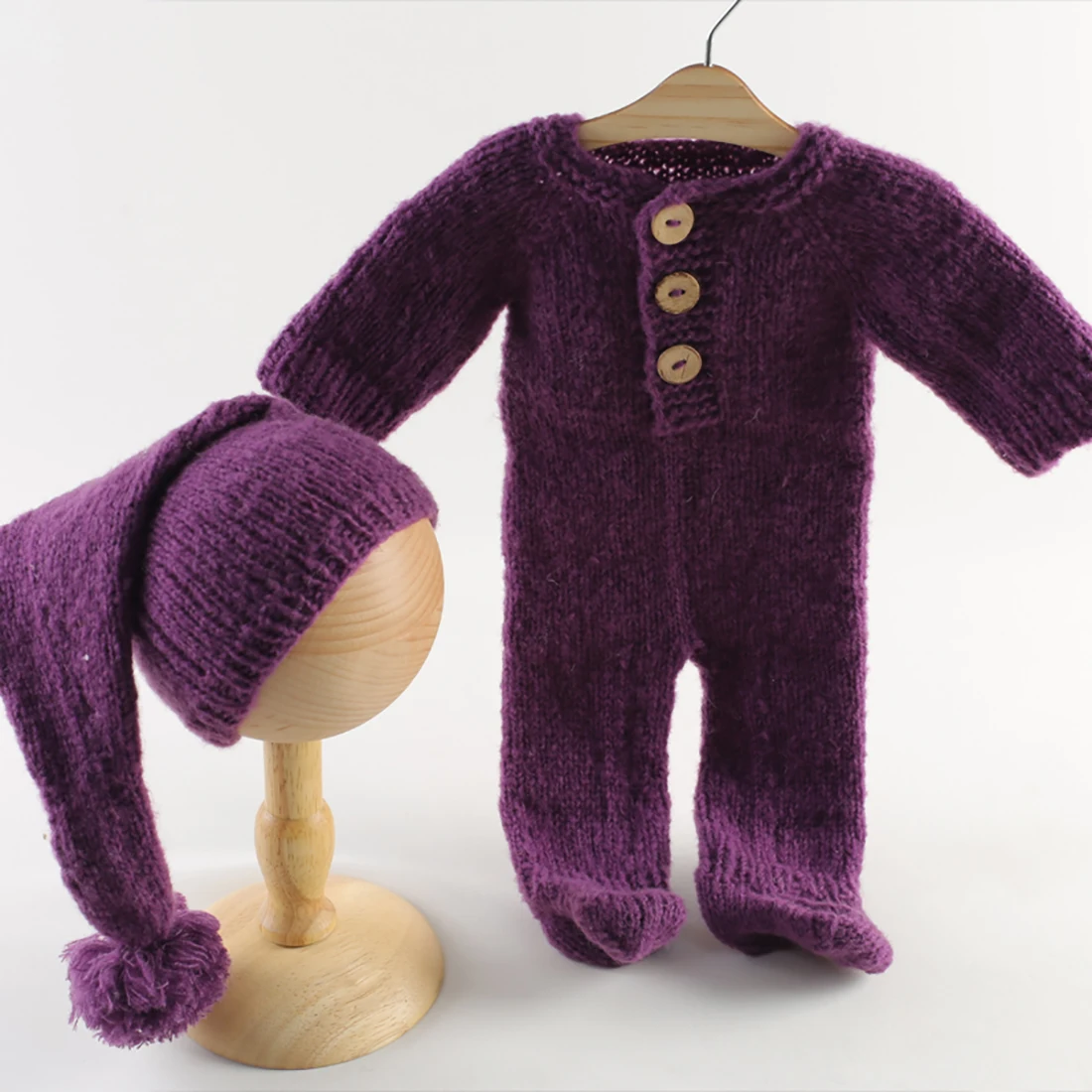 

Мягкий эластичный чепчик с помпоном для младенцев, рождественская шапка и комбинезон, реквизит для фотосессии новорожденных, вязаный комбинезон с плюшевым мишкой