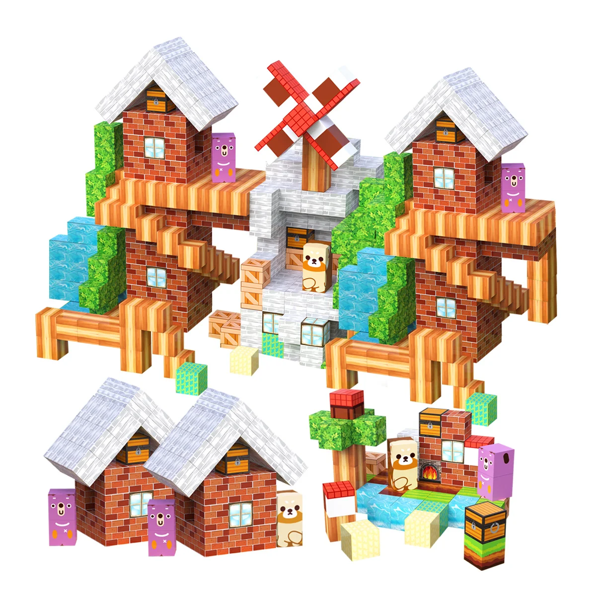 Blocs magnétiques, jouets empilables de construction, blocs magnétiques du monde naturel de prairie, choix idéal pour les jeux en plein air et l'école