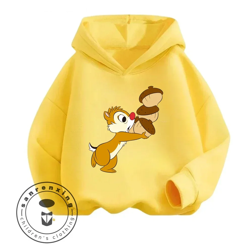 Cute Chic Long Sleeve with Chip \'n\' Dale Cartoon Characters Design Children\'s Spring Autumn Antibacterial Anti Wrinkle Hoodie