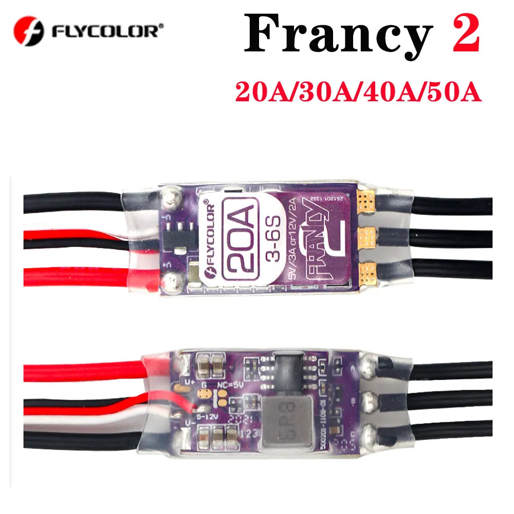 FLYCOLOR Francy 2 Brushless ESC BLHELI-32 BL32 Dshot High Performance MCU 5V/3A 12V/2A Double BEC Adjustable For RC Airplane