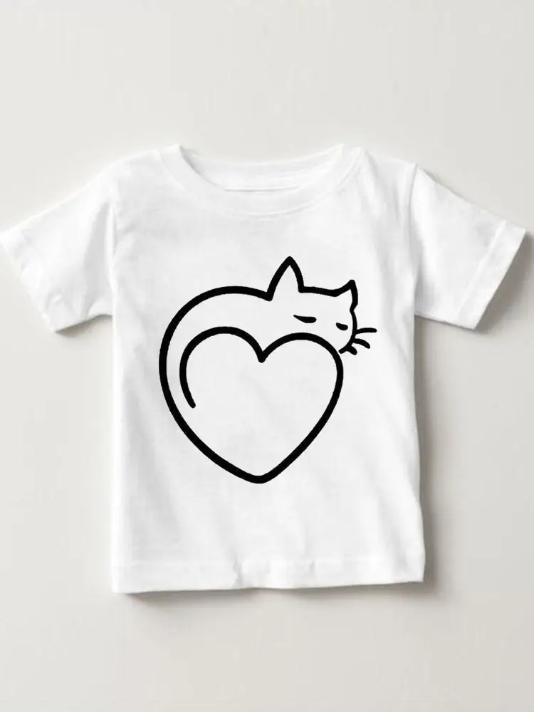 

Printed Tees Tops Love Heart Cat Print O-neck Girls Boys Children Short Sleeve Clothes Summer Cartoon Kids Outfits T-shirts