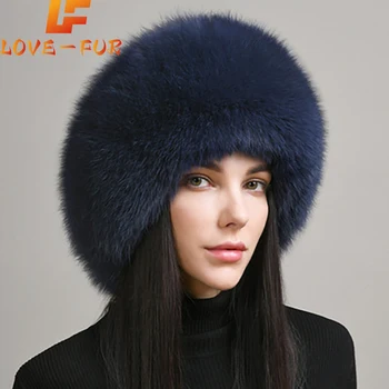 מכירה חמה כובע פרווה של שועל טבעי 100% אופנתי כובע נשים עבה כובע חורף חם לנשים כובע עם אוזניות