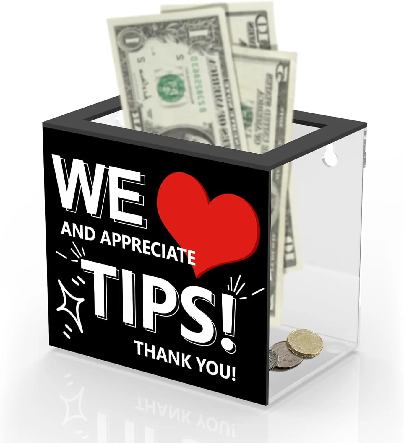 

Acrylic Tip Jar for Bartenders, Waiters & Musicians - 6x4x5 Inch Clear Donation Box with Wall Mount
