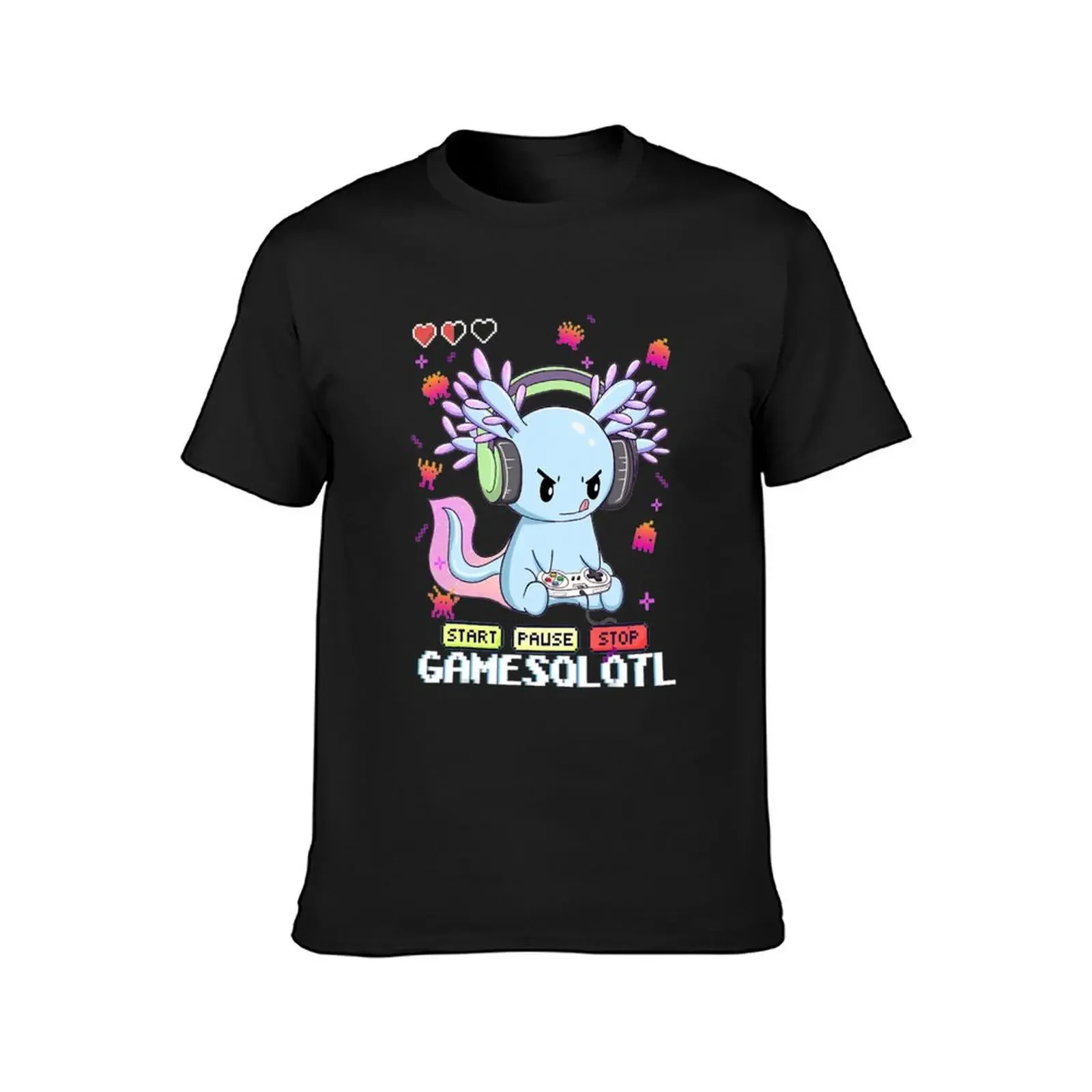 Gamesolotl Gamer Axolotl Fish Playing Video Games Lizard T-Shirt shirts graphic summer top Men's t-shirt