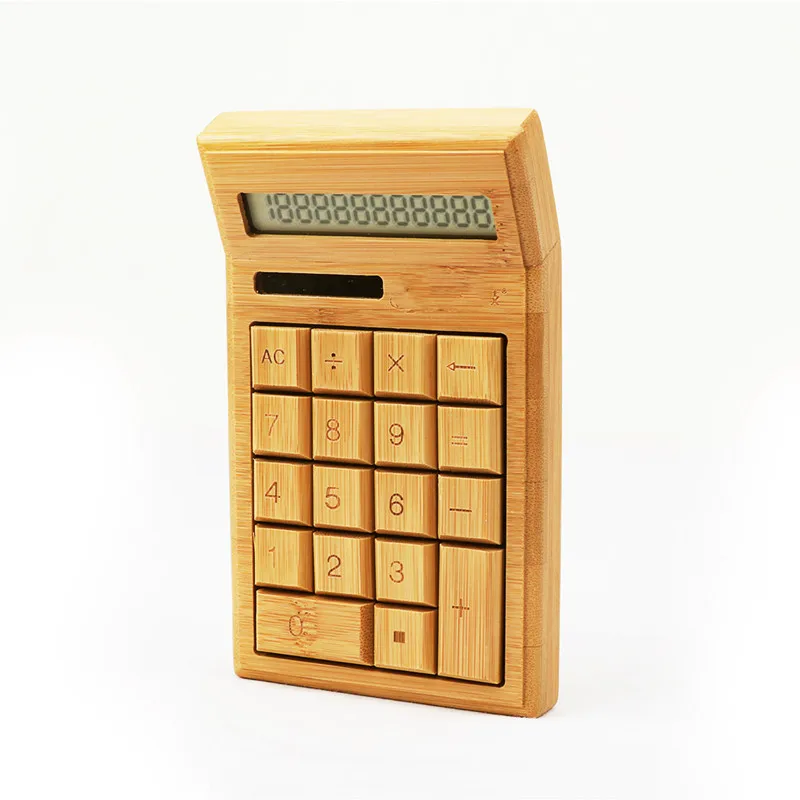 Bamboo Office Calculator Calculate Commercial Tool With Battery Solar Powered 12 Digit LCD Display School Special Gift Christmas