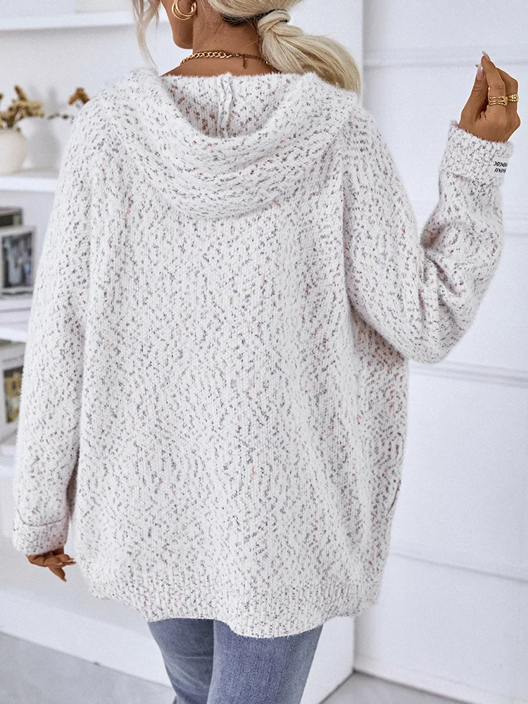 Miyouj 2025 New Top Hooded Knitted Cardigan Women's O Neck tops Long Sleeve Dot Sweater Fashion Autumn And Winter Cardigan Coat