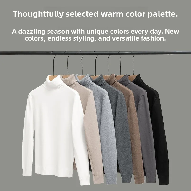 

Men's High Collar Knitted Sweater Casual Comfortable Long Sve Pure Color Breathable Autumn Winter Warm Base Layer irt