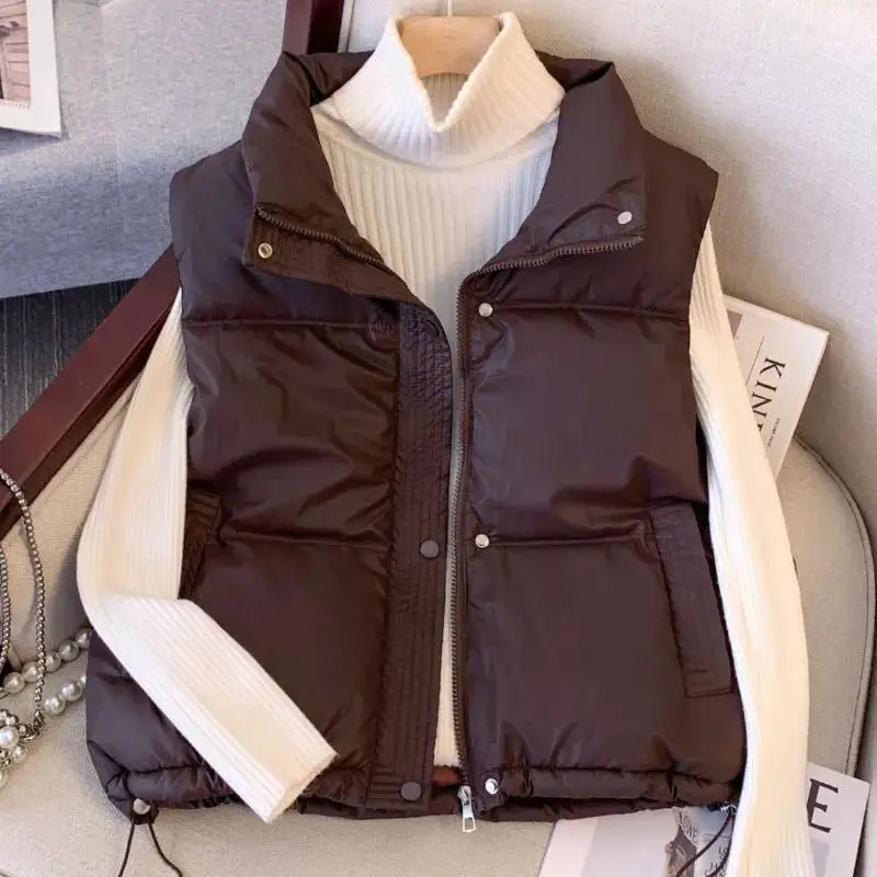 

Women's ort PU Leather down Jaet Vest Autumn Winter New Sle Korean Version Faionable Outerwear Zipper ket Design