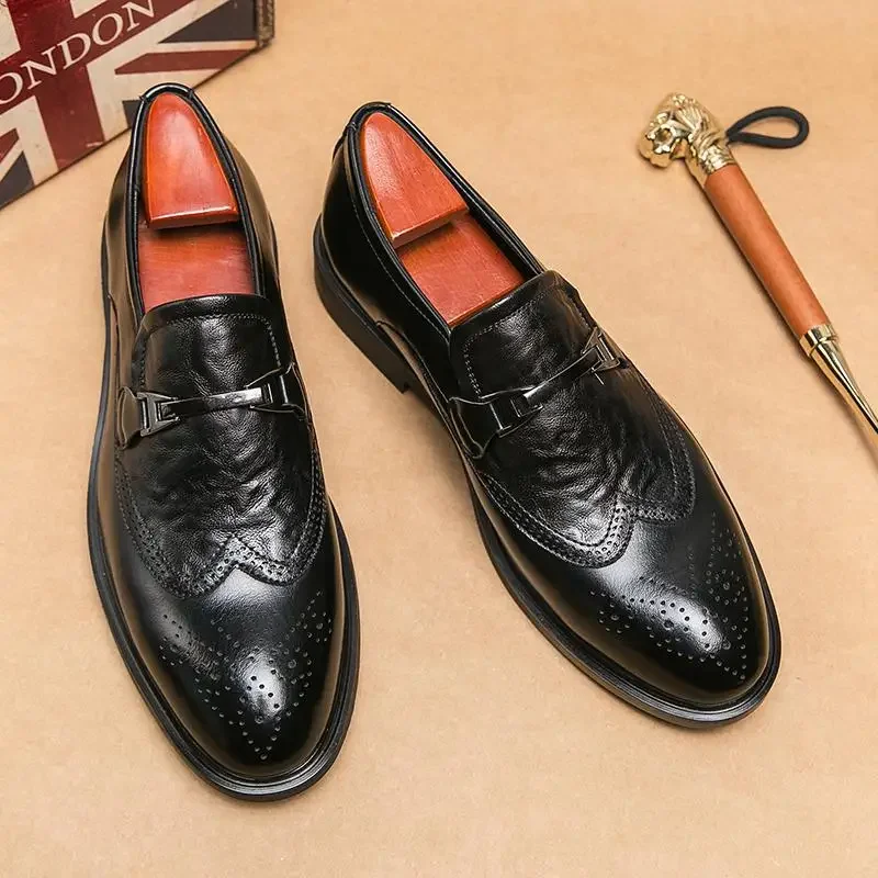 Men's Platform round Toe Leather Niche Derby Office Social Derby Lace up Casual Series Shoes