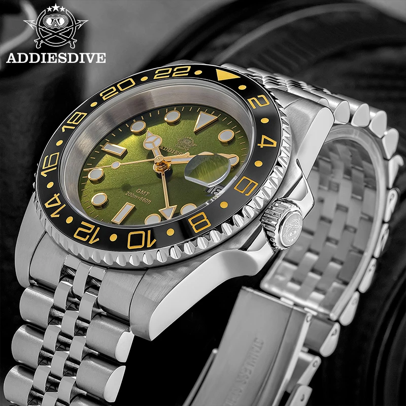 ADDIESDIVE GMT Men's Watch 20Bar Diver BGW9 Super Luminous Calendar Window 316L Stainless Steel Quartz Watch Relogios Masculino