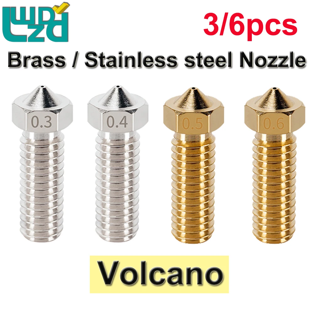 

3/6pcs E3D Volcano Brass Nozzle Stainless Steel Nozzles M6 Thread 3D Printer Hotend Nozzle 0.2mm-1.2mm For 1.75mm Filament