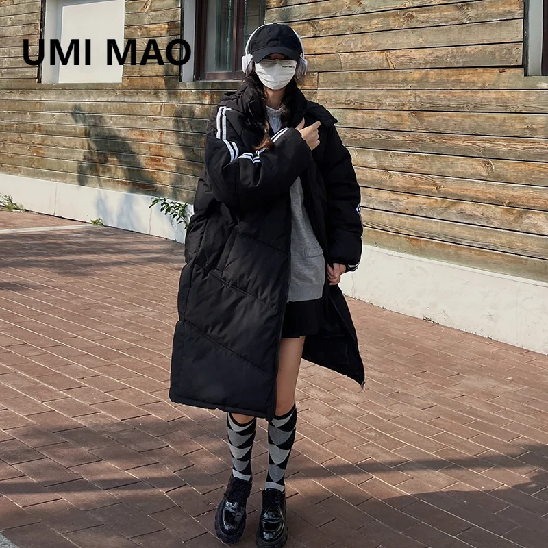 UMI MAO Winter New Down Cotton Coat Women's Mid Length Coat Loose Thickened Detachable Hat Korean Over Knee Cotton Coat