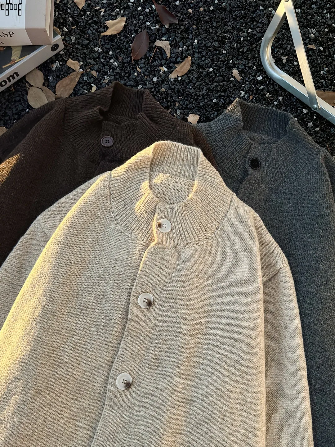 

Loose Fit Button up Knit Sweater Men's Color f High Collar Cardigan Casual Sle Autumn Faion Outerwear