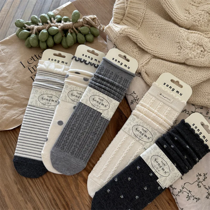 10 pairs of Spring Autumn women's new thick warm mid tube socks sweat absorbing simple comfortable casual socks
