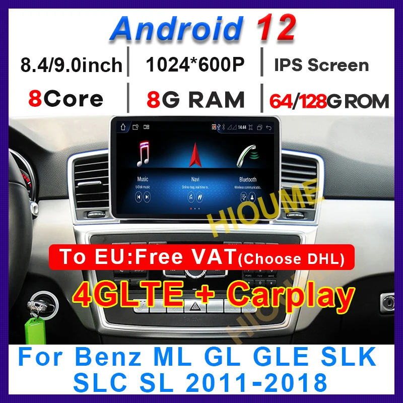 Touch Screen Android 12 8+128G Car Radio Multimedia Player For Mercedes Benz ML Class GLS GLE SLK SLC SL ML W166 GL X166 Carplay