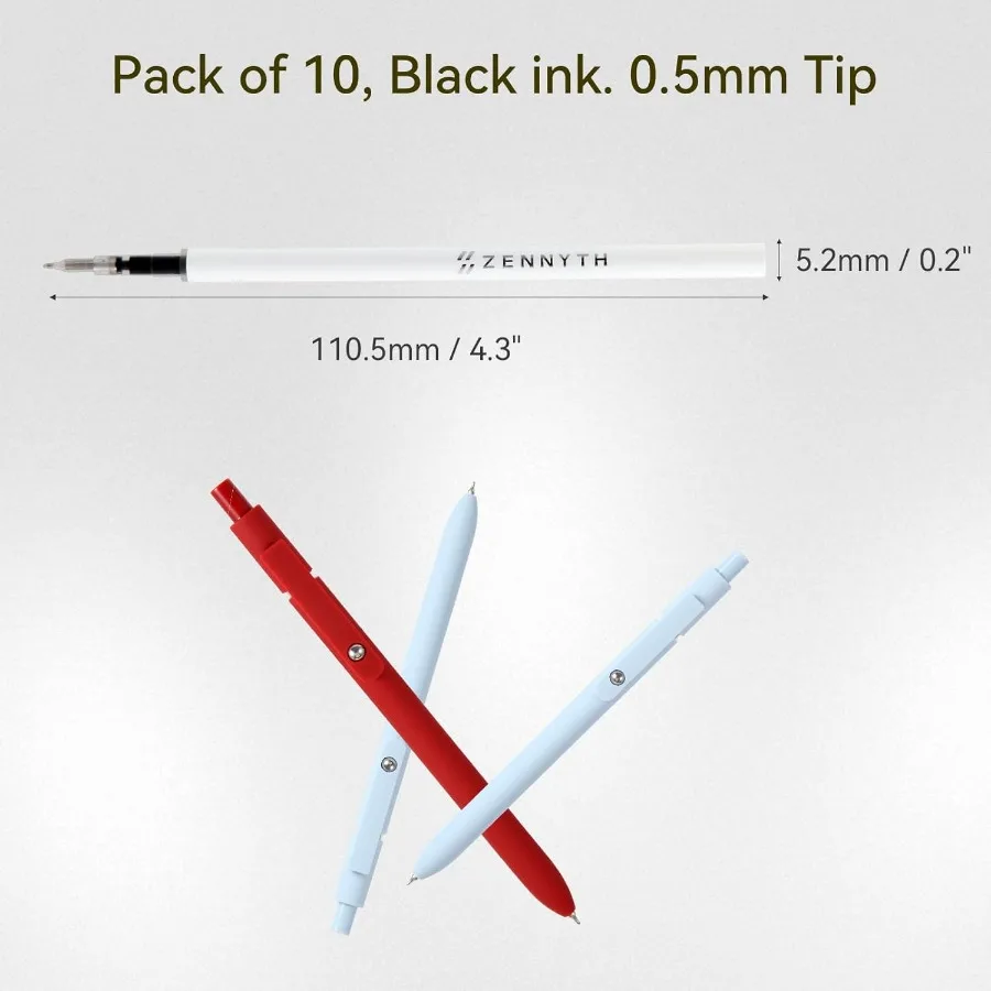 Wkłady do długopisów żelowych 4,3'' do długopisów klikowych, końcówka 0,5 mm, cienkopis, szybkoschnący tusz, kompatybilne z wkładami żelowymi Pilot G2 Origil, 1 sztuka