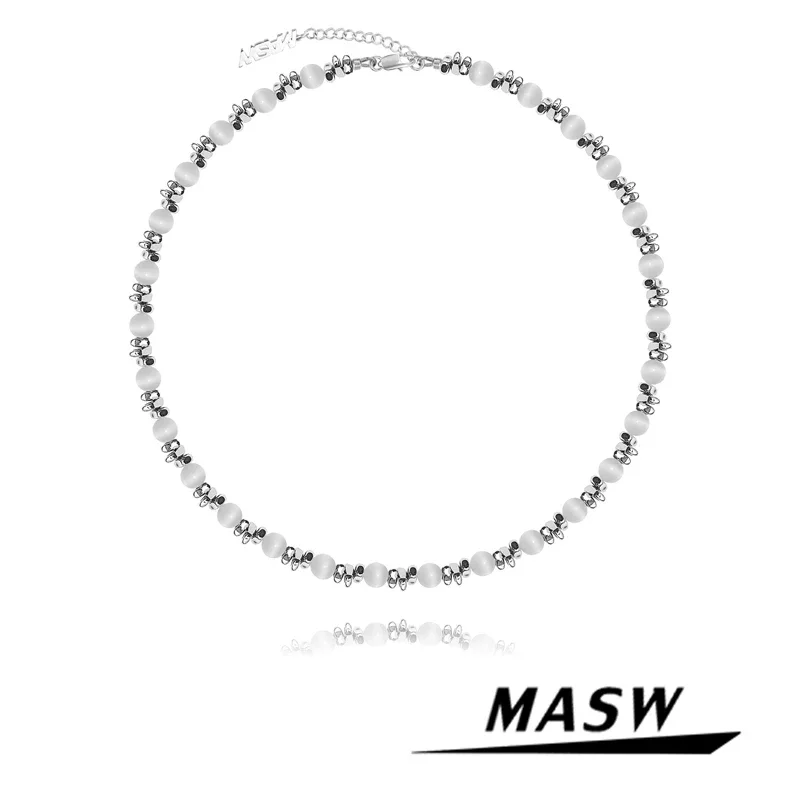 MASW Elegant Jewelry One Layer Round Pearl Necklace 2024 New Trend Irregular Metal Cat Eye Beads Necklace For Women Female Gift